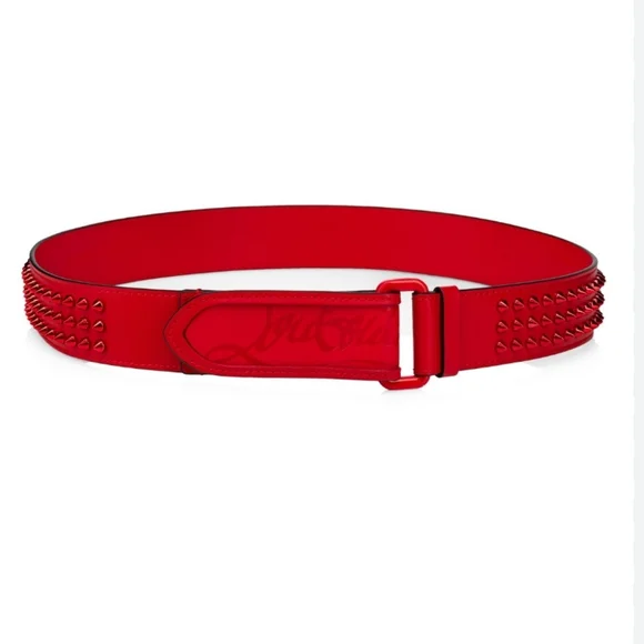NWT$590 Louboutin Mens Loubi Sneaker Spiked Red Belt Sz 110cm, 44" - Picture 4 of 16